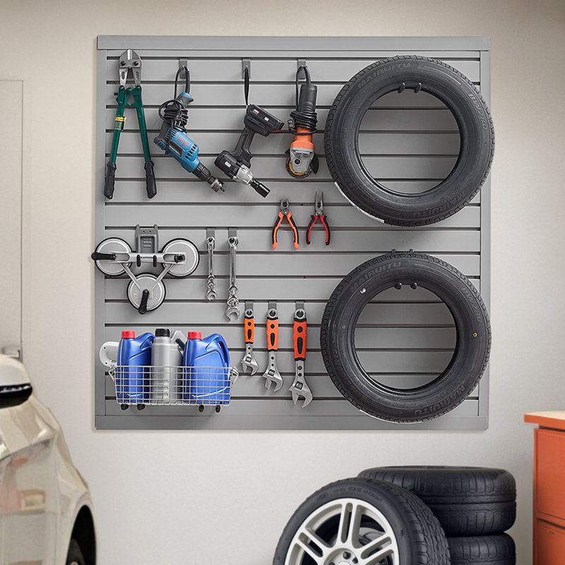 Slat Wall Paneling, 4 x 4 ft, PVC Garage Slatwall with Modular Design, Grey Slat Wall Easy-to-Install Adjustable Slatwall Panel with Coupling Structure & DIY Cutting, Fits for Storage & Display