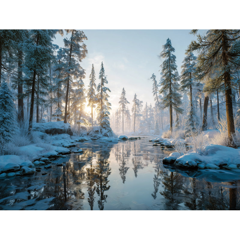 «Sunrise Over Winter River», art mural sur toile tendue, H 12 po x l 16 po