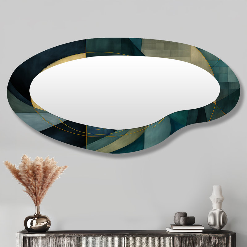 «Abstract Echoes Swirls II - Abstract Collages», miroir mural moderne et irrégulier