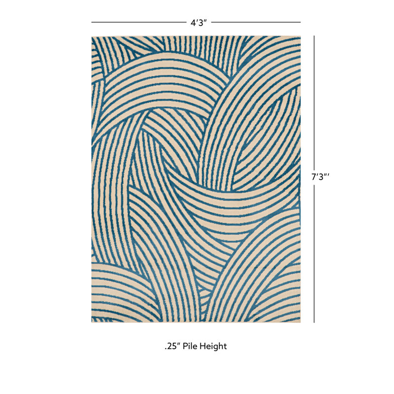 Tapis beige / bleu Mawhinney, Rectangle 4 pi 3 po x 7 pi 3 po