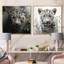 Portrait de léopard gris majestueux I - ensemble de 2 impressions sur toile léopard-1026778911-1026778901