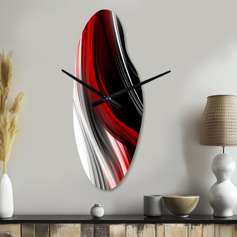 Rouge, noir, infini, ondulations I - Vagues, forme unique, horloge murale, Médium