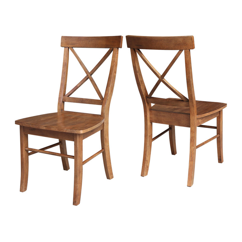 Dugazon Duante Solid Wood Cross Back Side Chair, Distressed Oak
