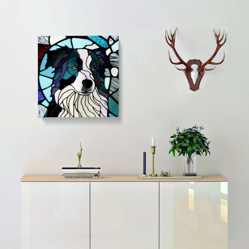 Border Collie Stained Glass Effect - Wrapped Canvas - Framed Print, 35cm H x 35cm W x 3cm D