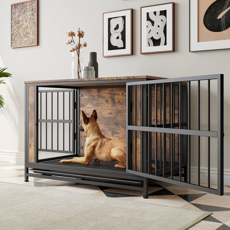 Cage pour chien avec 2 portes coulissantes et cadre de porte en fer épais, H 28,07 po x l 38,9 po x P 23,78 po