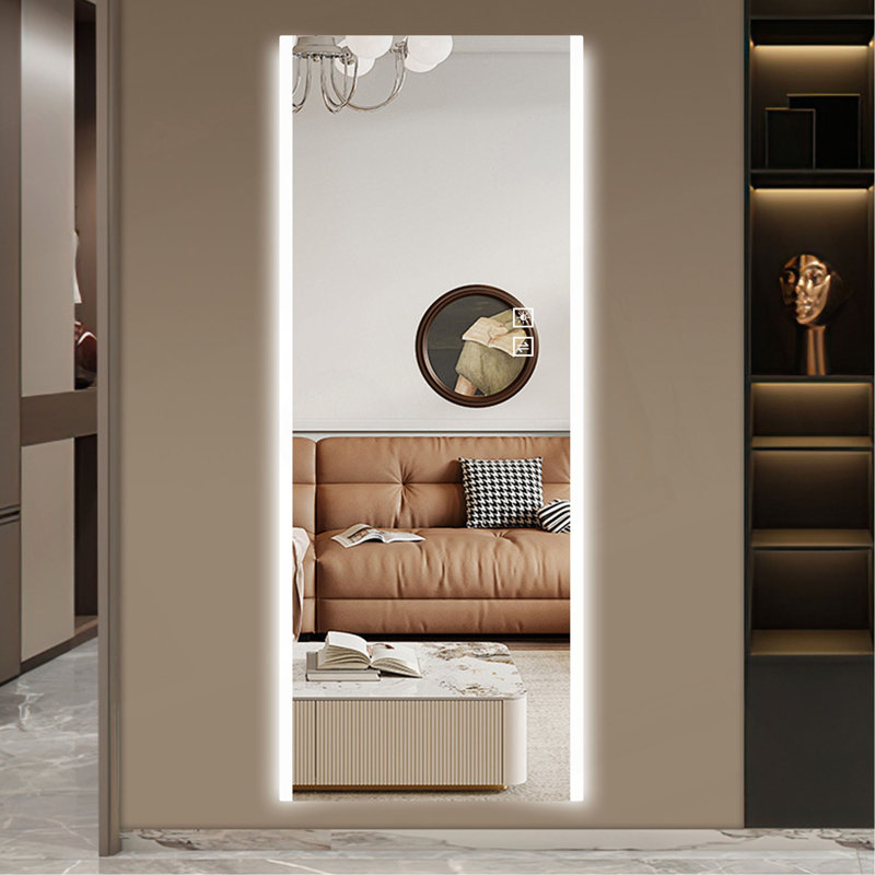 Miroir à DEL 65 x 21 po pleine longueur, miroir sans cadre pleine longueur, miroir mural avec lumière, lumière changeante tricolore, verre antidéflagrant, imagerie haute définition
