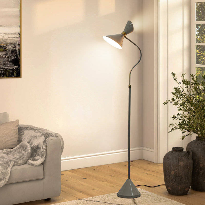 Industrial Metal Gooseneck Floor Lamp With 2 LED Bulbs, Green