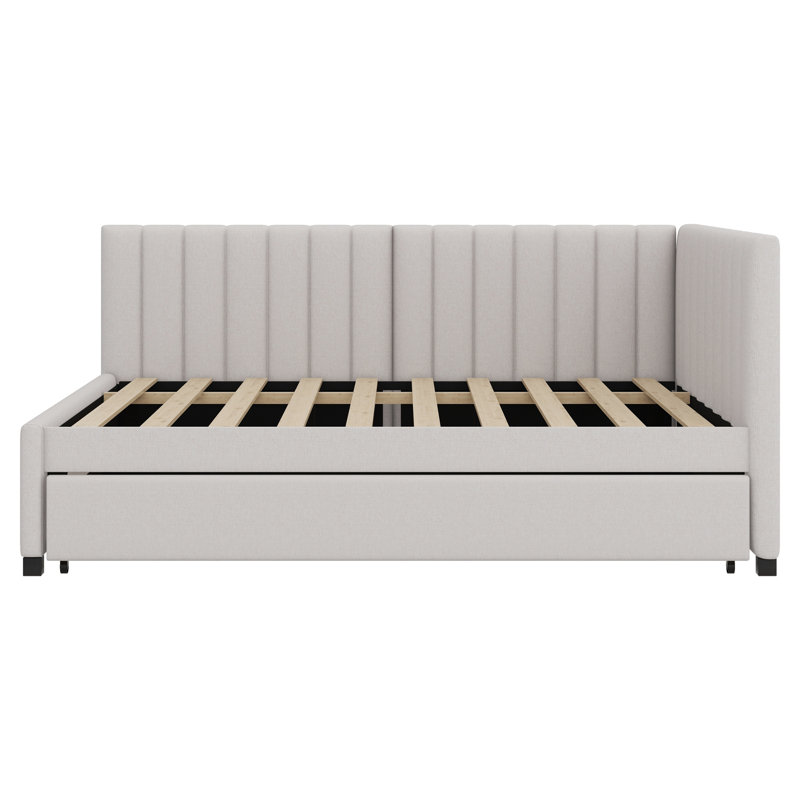 Upholstered Daybed With Trundle, Beige