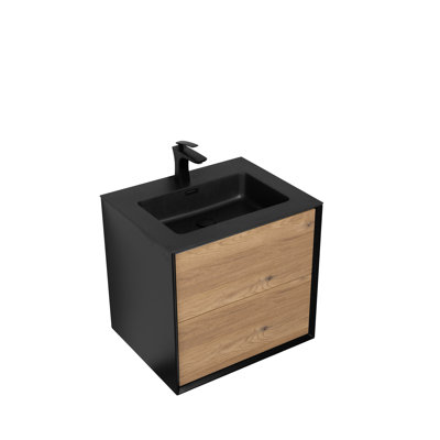 Danyall 24 po L x 19 po P 2 tiroirs Meuble-lavabo avec évier simple et Comptoir en Quartz noir d'ingénierie