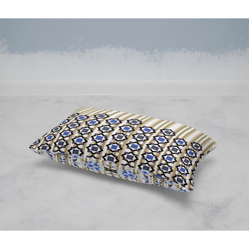 Coussin Blooming Bouquet Stripes, Bleu / beige / brun clair