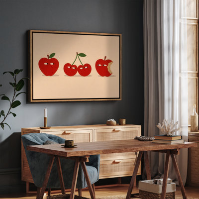 «Playful Apples and Cherries with Expressive faces», reproduction d'art encadrée