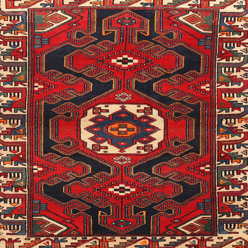 Tapis traditionnel rouge / noir, Rond 5 pi