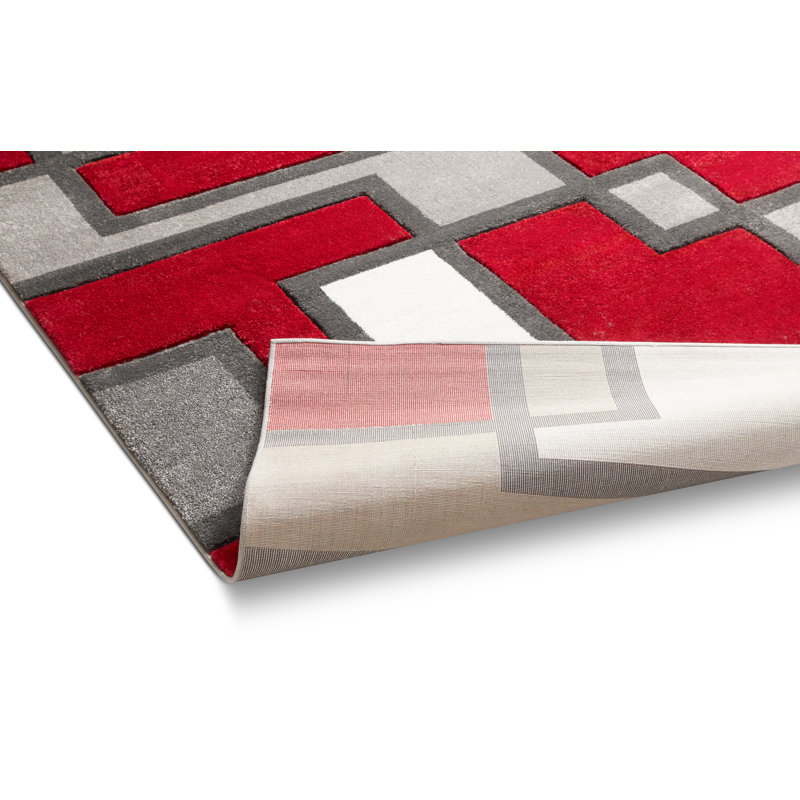 Tapis rouge à motif géométrique Brigman, Rectangle 2 pi x 3 pi