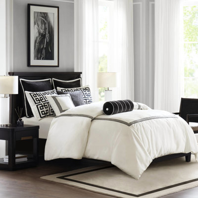 Édredon 9 pièces pour très grand confort 4 saisons, design classique moderne et surdimensionné avec fermeture à boutons cachés, coussins assortis d'inspiration grecque