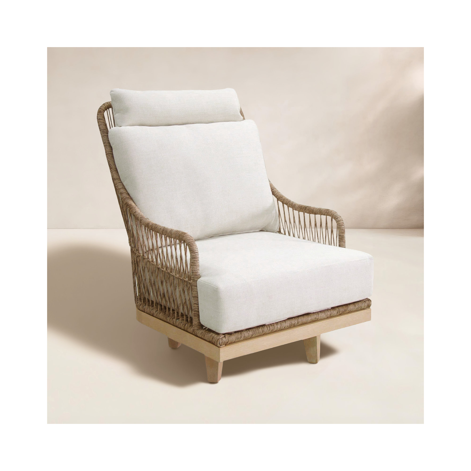Posey Swivel Chair w Olefin Fabric, Cream Cushion / Brown/Natural Wood Frame