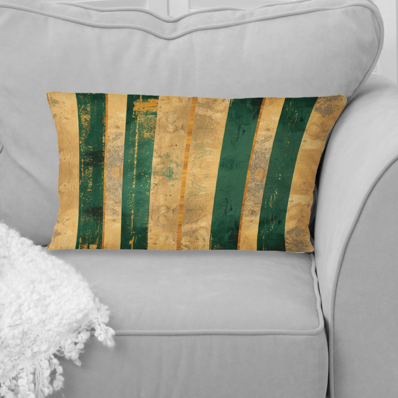 Coussin lombaire à rayures dorées et vertes II