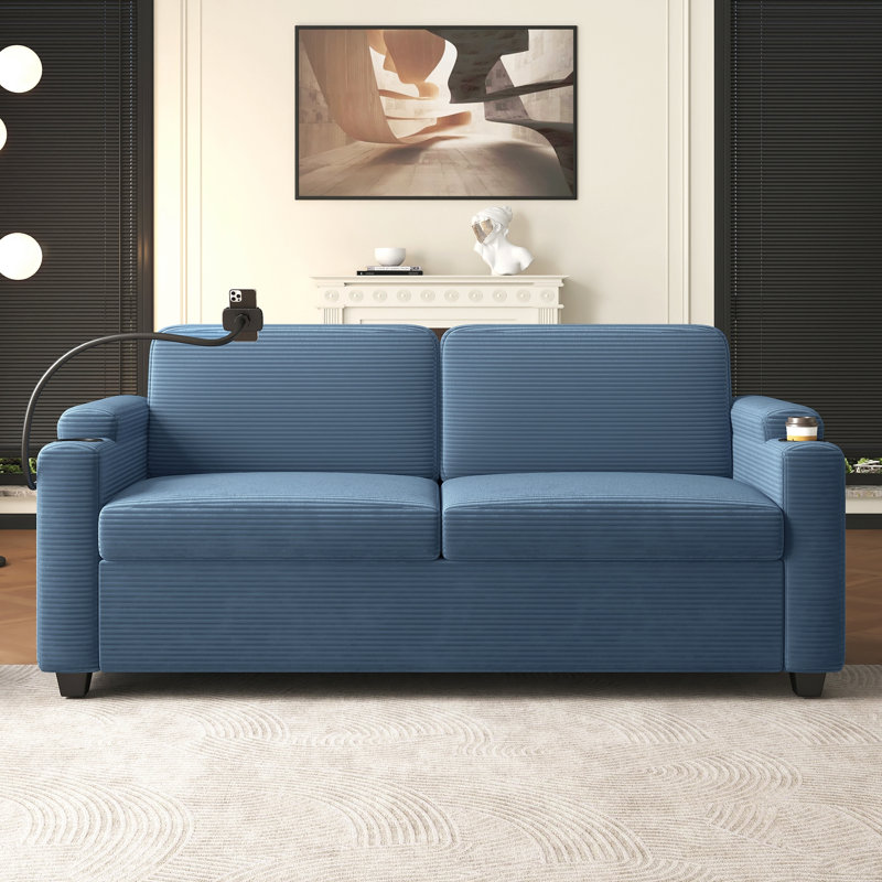 72.8" Sleeper Sofa with Full Size Mattress, Navy Blue