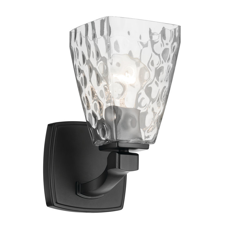 Applique murale 1 lumière 9,5 po avec verre d'eau, Transparent, Noir satiné