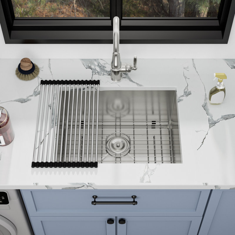 24" L x 18" W x 12" H Undermount Laundry Utility Sink Deep Single Bowl 16 Gauge 304 Stainless Steel Kitchen Sink