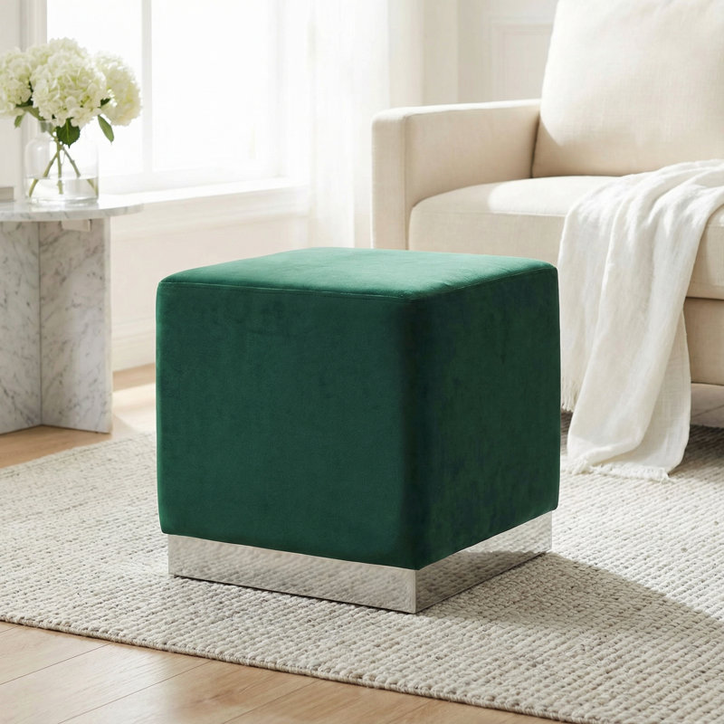 Repose-pieds cubique carré en velours 15,5" Perino, Vert, Argent