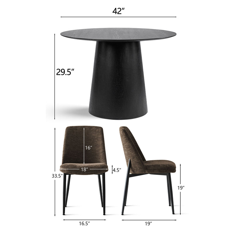 Modern 5-Piece Round Dining Set With Pedestal Base Table And Upholstered Side Chairs, Brown