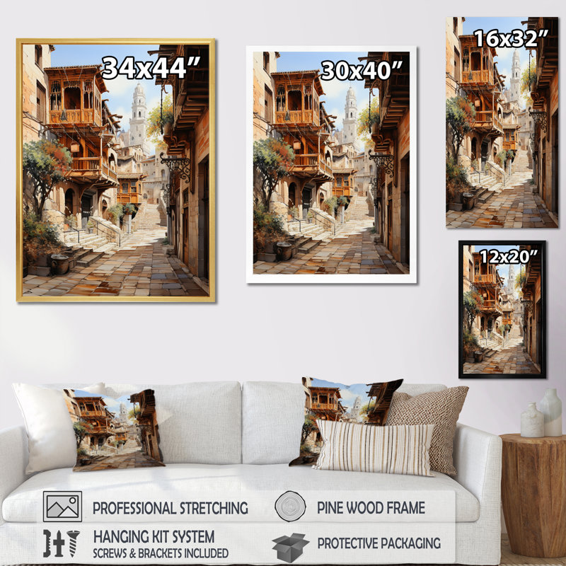 Reproduction d'art sur toile, Espagne, ville médiévale, Tolède, Espagne, H 44 po x l 34 po x P 1,5 po, Encadrement doré