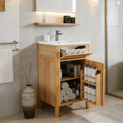 Meuble-lavabo en bois 20 po avec lavabo en céramique