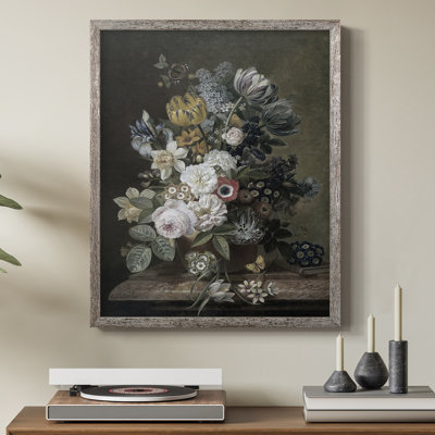 Reproduction florale vintage encadrée Lxxx - bois massif