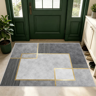 Tapis à motif géométrique doré de 1 pièce, élégant tapis décoratif polyvalent, facile à nettoyer et à entretenir, meuble idéal pour la chambre à coucher, le salon, le couloir, le vestibule, le dortoir et le bureau afin de rafraîchir l'ambiance intérieure de votre maison