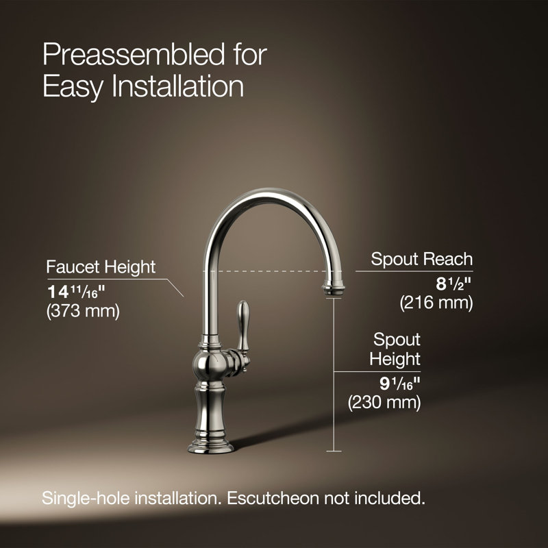 Artifacts® Single-Hole Kitchen Faucet with Swing Spout, Arc Spout Design, Vibrant Polished Nickel
