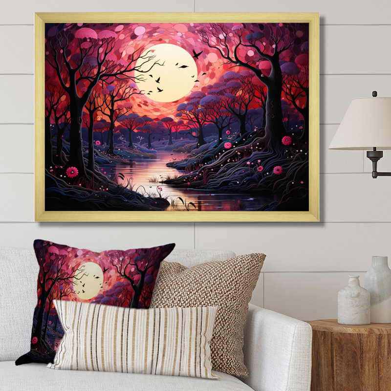 Paysage romantique fondant des cœurs II, H 34 po x l 44 po x P 1,5 po, Cadre doré à une seule photo
