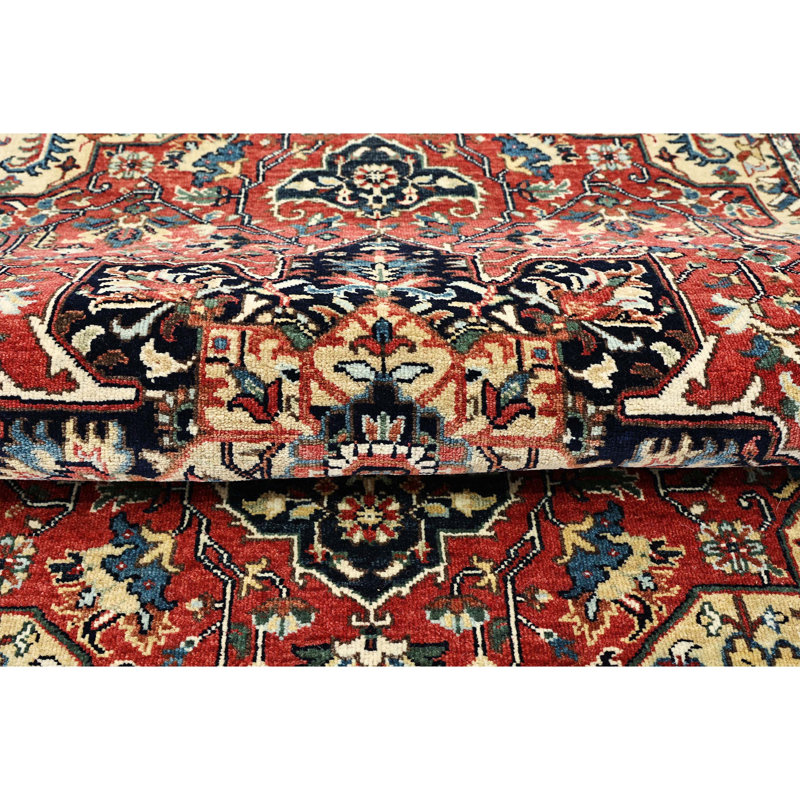 Hand Knotted Wool Oriental Area Rug in Black/Beige/Red/Blue