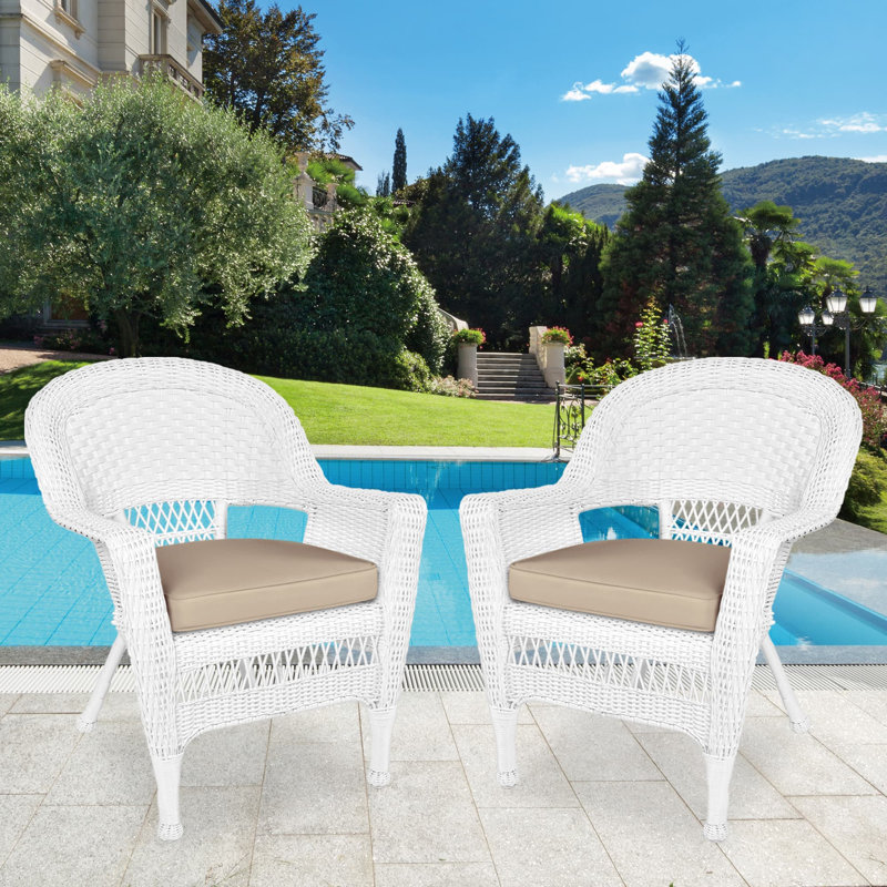Burrowes Patio Chair with Cushions SET, White, Tan