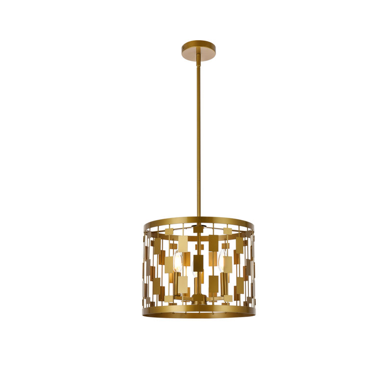 Fritz Lantern Drum Pendant, 3 Lights, 11" H x 14" W x 14" D, Brass