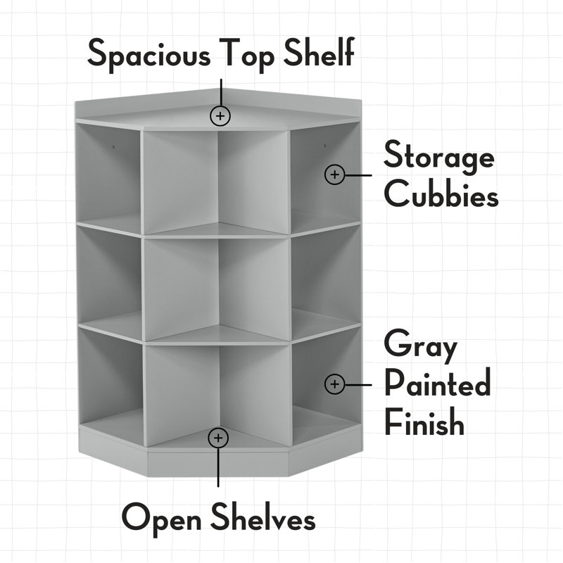 Gray Kids Corner Cabinet with 6 Cubbies and 3 Shelves