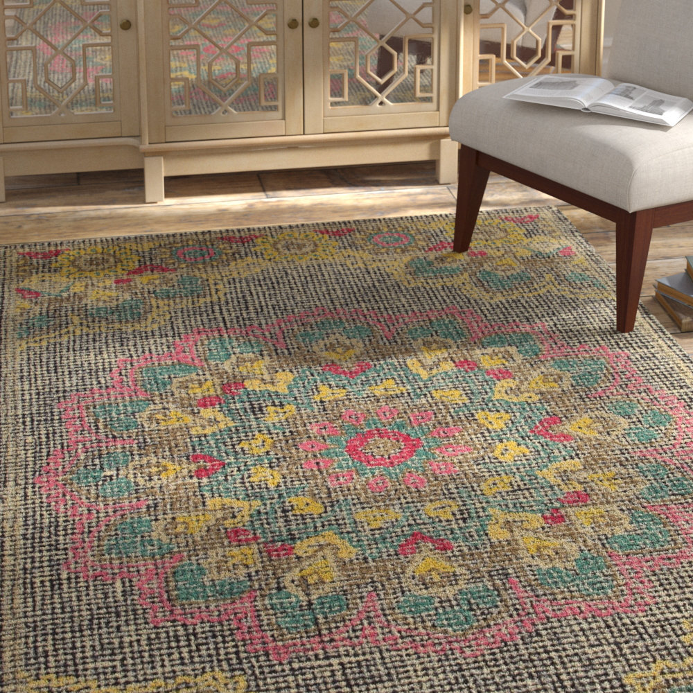 Pink Blue Area Rug Bungalow Rose Barnum Oriental Handmade Tufted Wool Pink/Blue Area Rug ...