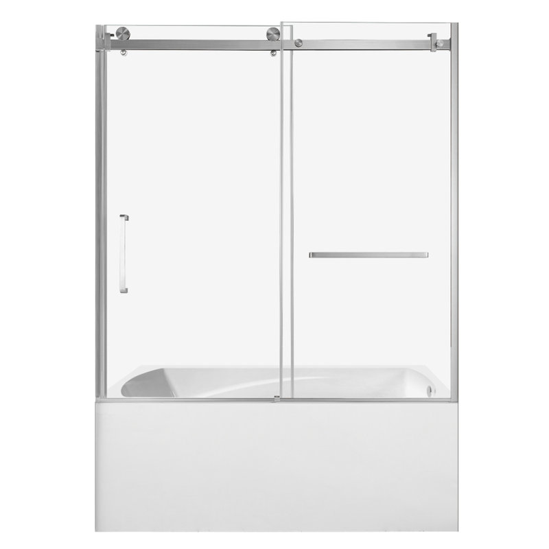 Kingston Brass 60-Inch Acrylic Rectangular 3-Wall Alcove Tub With Tub Door, Hand Drain, Right, Brushed Nickel