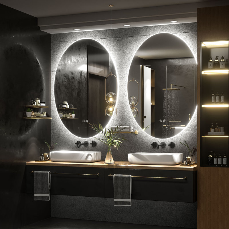 Miroir de salle de bain mural en verre trempé Molly, 36 po x 24 po, Ovale