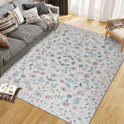 Tapis à motif floral lavable pour le salon