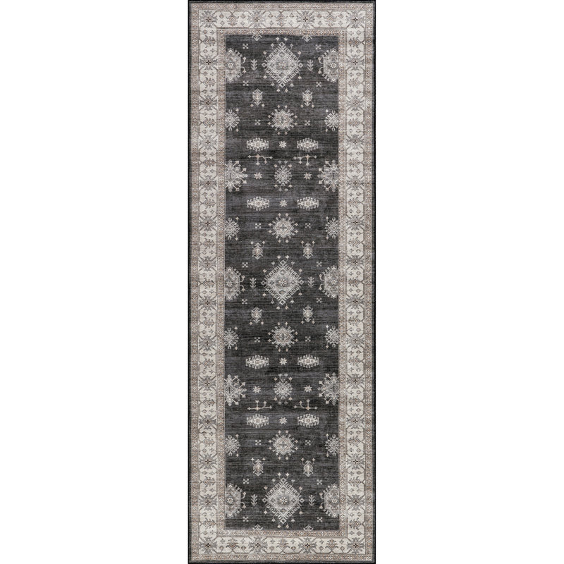 Viha SplashGuard Traditional Bordered Machine Washable Area Rug, Runner 2'6" x 6'