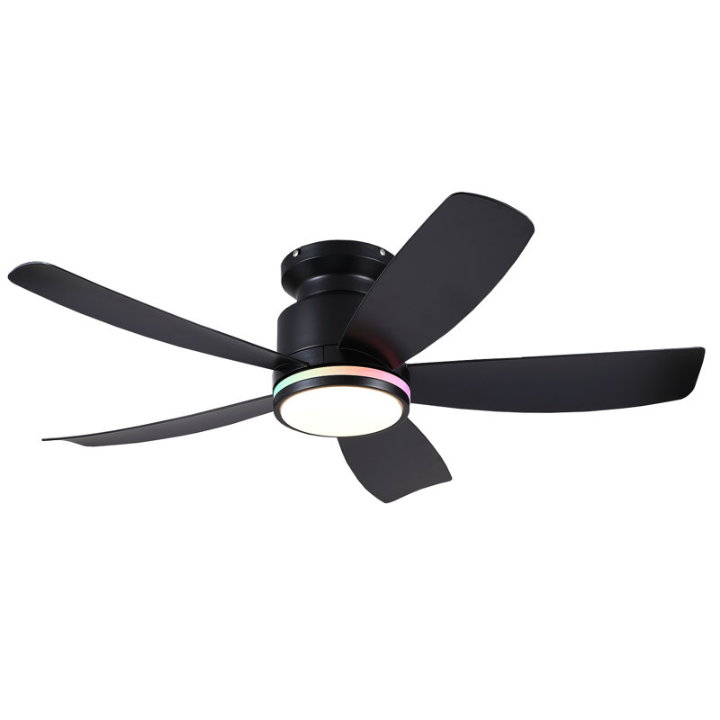Ventilateur de plafond encastré 41 po à 5 pales avec lumière et télécommande / application, Noir - rouge, vert et bleu