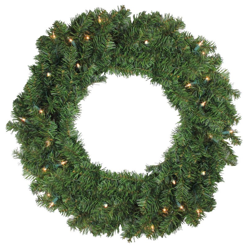 Couronne de Noël artificielle pré-éclairée pin canadien, H 5 po x l 24 po x P 24 po, Vert