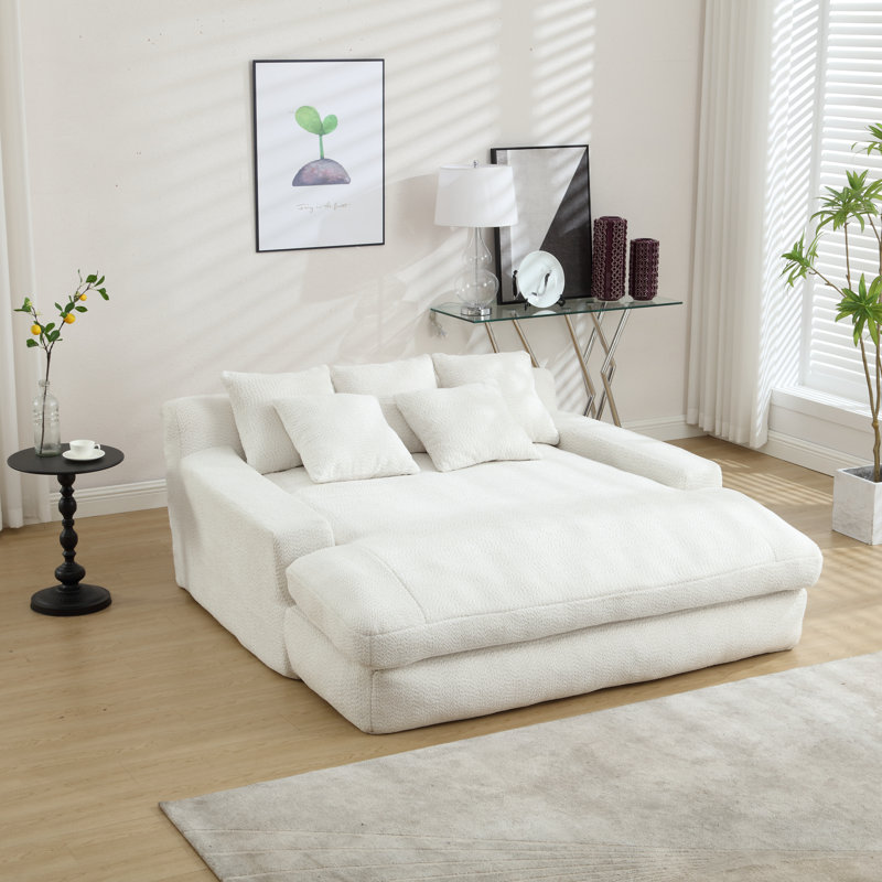 Axiel Upholstered Sleeper Sofa with Square Arm, White Chenille, 25.2" H x 53.54" W x 71.26" D