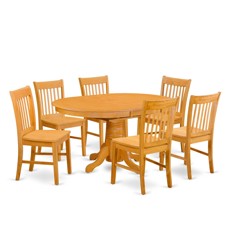 7 Piece Dining Set Consist of an Oval Dining Table with Butterfly Leaf and 6 Kitchen Chairs, 42x60 Inch, Oak, Oak