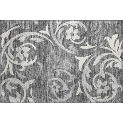 Premium Machine Washable Prisco Charcoal Rug