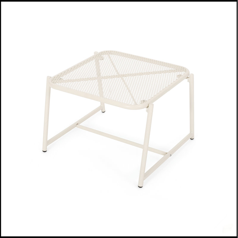 Table d'appoint élégante et durable en fer avec plateau en filet, pour la vie en plein air et le divertissement., Blanc