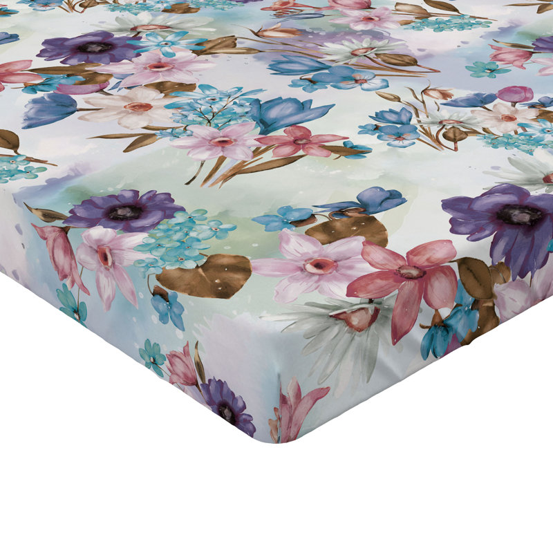 Drap-housse Ambesonne, Quartz, rosé, bleu mer / floral, Drap-housse de taille double