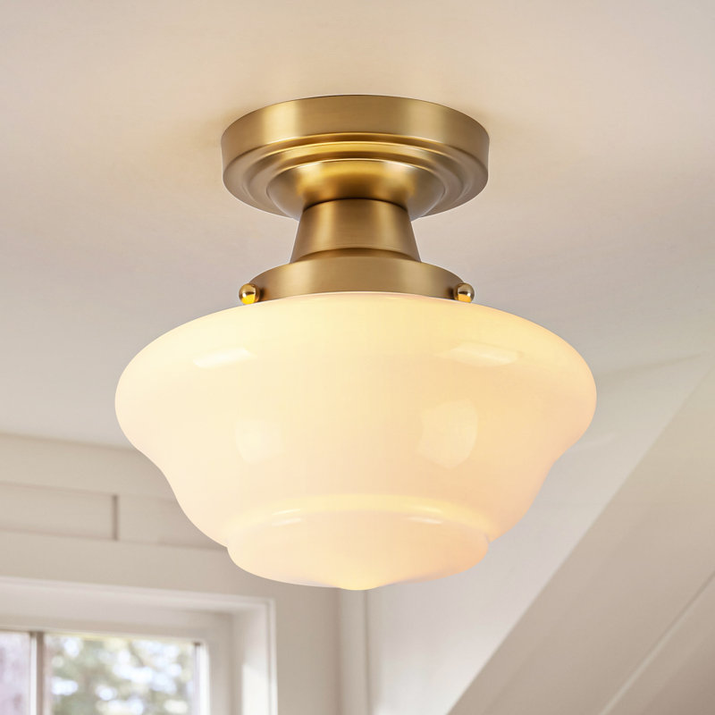 Plafonnier encastré en forme de champignon en verre opale 1 lumière Beryl, Doré