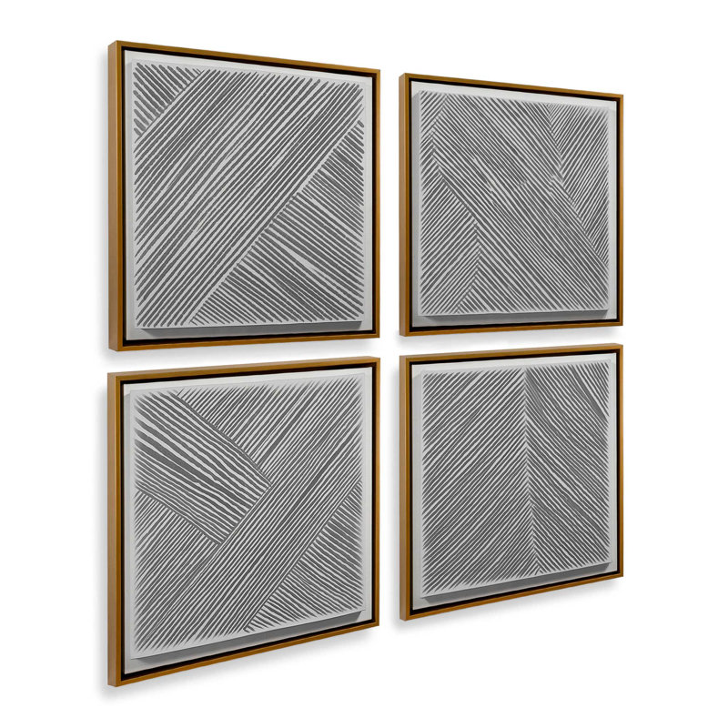 Linear Illusion Set of 4 Canvas Prints in a Frame, Polished Gold Floater Framed, 12.75" H x 51" W x 1.75" D