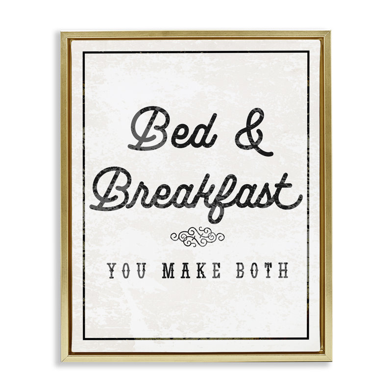 "Bed & Breakfast Humor", art mural sur toile encadrée par Daphne Polselli, H 31 po x l 25 po, Cadre flottant métallique doré